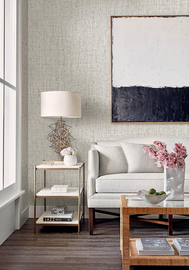 Grasscloth Peel and Stick Wallpaper Beige and Gray Contact Paper 15.7inch x - Image 7