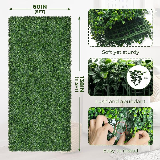 Artificial Boxwood Roll Panels: 60"x138" UV-Anti Faux Hedge Privacy Screen - Image 2