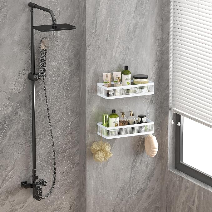 PUSDON Mesh Shower Caddy Wall Mount, Heavy Duty Adhesive Bathroom Shelf - Image 2