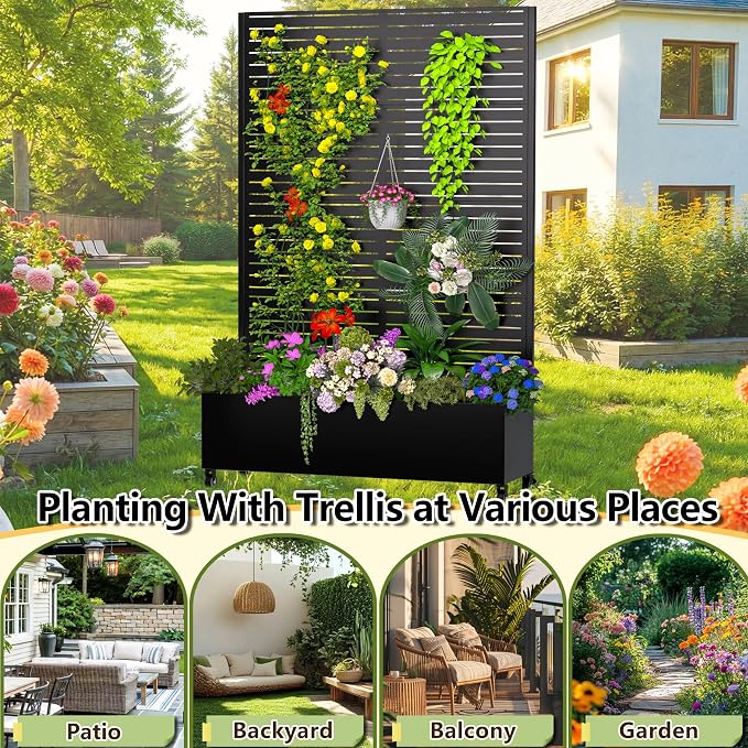 MTART Metal Planter Box with Trellis, 72.1"x47.2"x16" Outdoor Galvanized Raised - Image 6