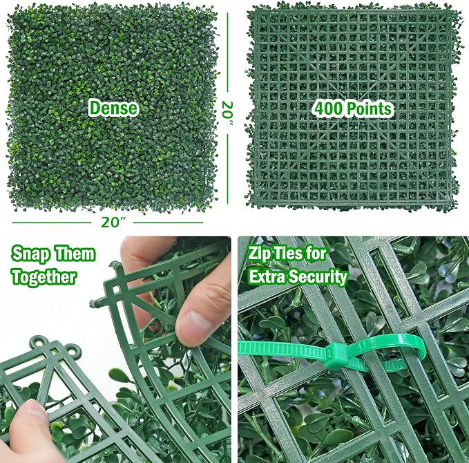 20x20Inch 6Pcs Grass Wall Panels, 4 Layers UV-Anti Boxwood Greenery Hedge - Image 2