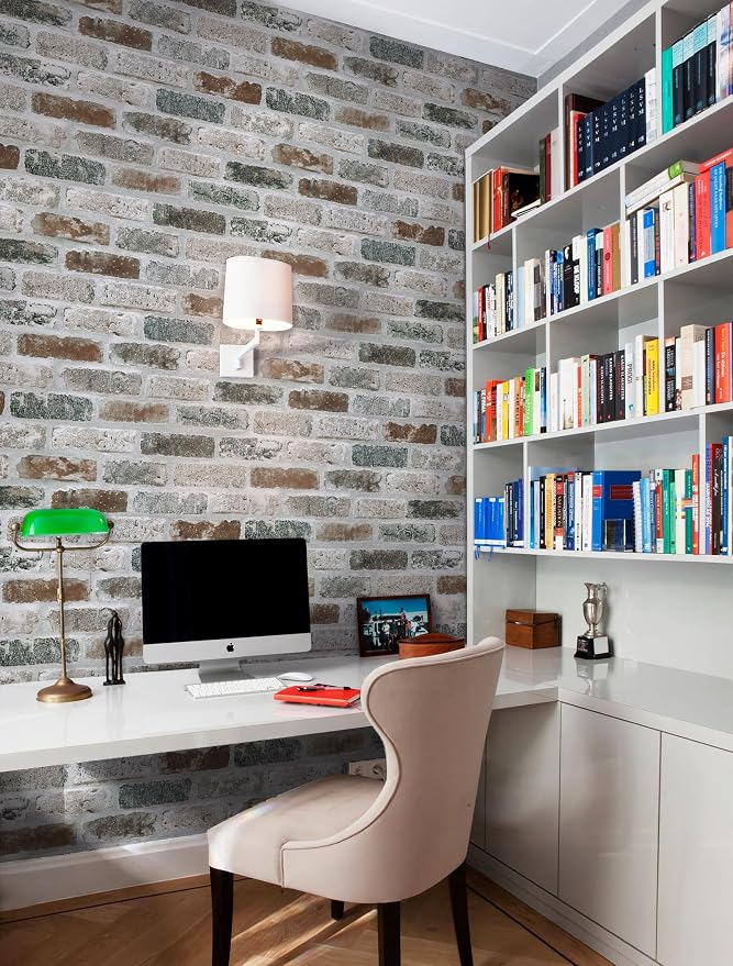 Guvana 17.3"×394" Brick Wallpaper Self Adhesive Wall Paper Red/Blue/Grey Brick - Image 4