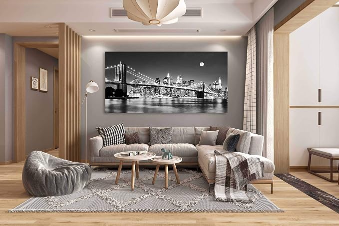 Baisuart-Q30375 Brooklyn Bridge Night View 1 Panels Landscape Artwork Canvas - Image 6