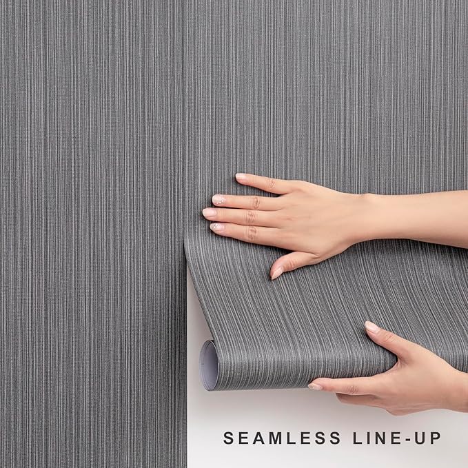 Black Grasscloth Wallpaper Peel and Stick Fabric Linen Textured 24"x394" - Image 3