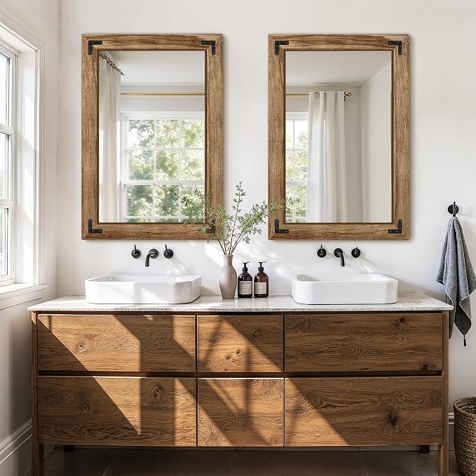 Wooden Bathroom Mirror for Wall, for Farmhouse, Living Room, Entryway Decor - Image 6
