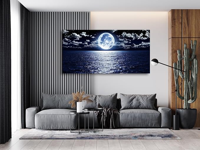 Cao Gen Decor Art S06962 Wall Art Canvas Prints Moon Sea Ocean Landscape 1 - Image 4