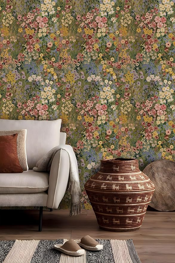 Floral Wallpaper Peel and Stick Boho Wall Paper Removable Waterproof Green - Image 2