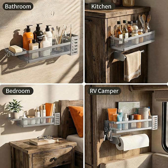 PUSDON 5-in-1 Wide Wall Mount Wrapped Mesh Kitchen Organizer & Shower Caddy Kit - Image 7