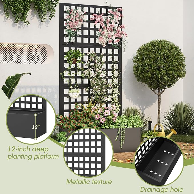 Metal Planter Box with Trellis, Planter Box Trellis with Privacy Screen and - Image 3