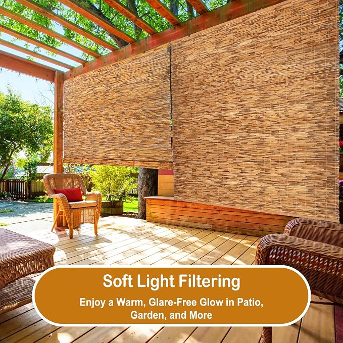 DoubleFill 2 Pcs Bamboo Shades Outdoor Reed Roll Up Blinds 72" W x 72" H - Image 6