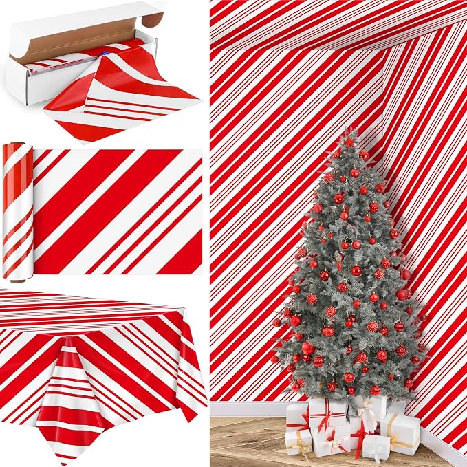 Kochorie 100 Ft x 54 Inch Christmas Candy Cane Striped Tablecloth Roll by Kochorie