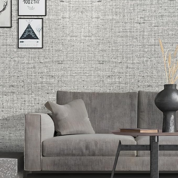 15.75"x393.70" Gray Wallpaper Grasscloth Peel and Stick Wallpaper Faux Linen - Image 2