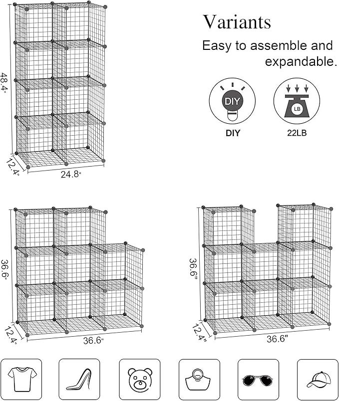 C&AHOME Wire Cube Storage, 8-Cube Organizer Metal C Grids Storage, Storage Bins - Image 3