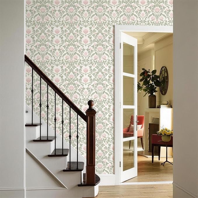 YXTII 590.5" × 17.3" Floral Wallpaper Peel and Stick Pink and Green Wallpaper - Image 5