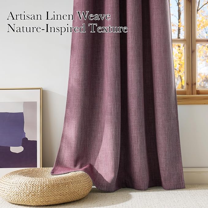 NICETOWN Short Faux Linen Greyish Purple Blackout Curtains 63 inches Long - Image 3