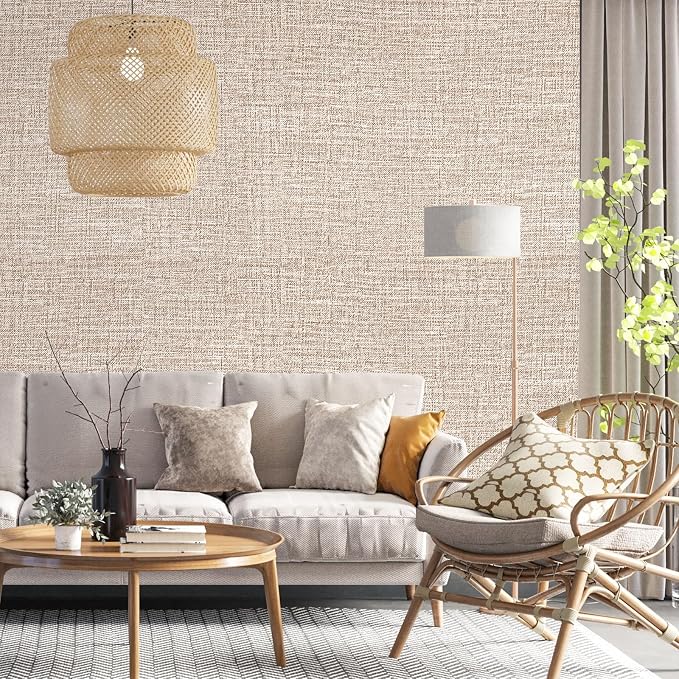 Khaki Grasscloth Peel and Stick Wallpaper 17.3"x120" Faux Linen Textured - Image 5