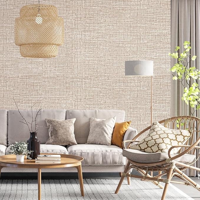 Khaki Grasscloth Peel and Stick Wallpaper 17.3"x1200" Faux Linen Textured - Image 5