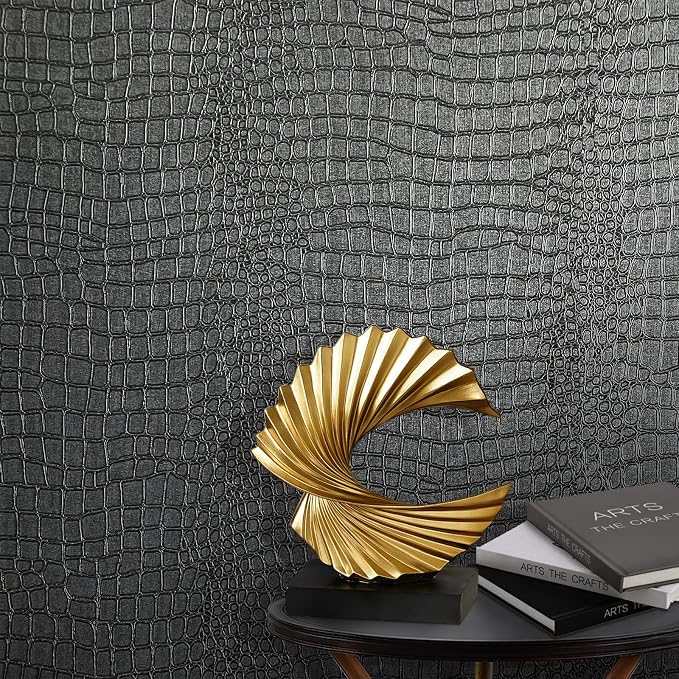 Zeeko Black Peel and Stick Wallpaper 17.3" x 394" Removable Crocodile Wallpaper by Zeeko