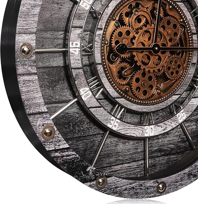HOIBAI Wall Clock, 24 Inch Moving Gears Clock Large Wall Clock - Image 4