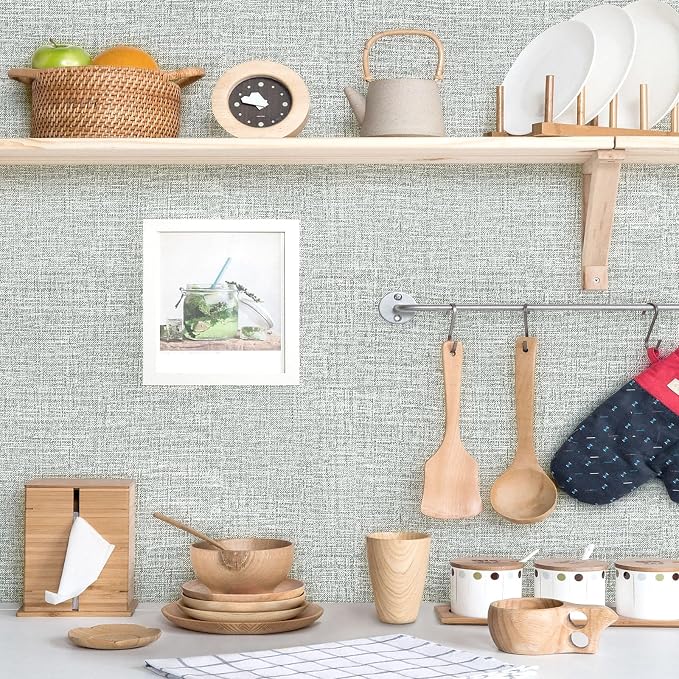 Amiya Grasscloth Grey Wallpaper Peel and Stick Faux Fabric Linen Contact Paper - Image 5