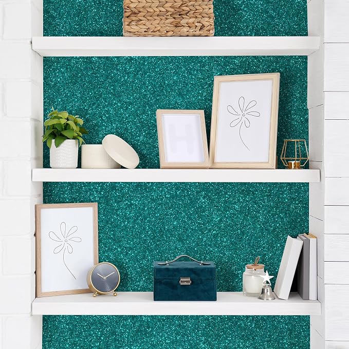 CHIHUT Teal Blue Glitter Wallpaper Stick and Peel - Image 4