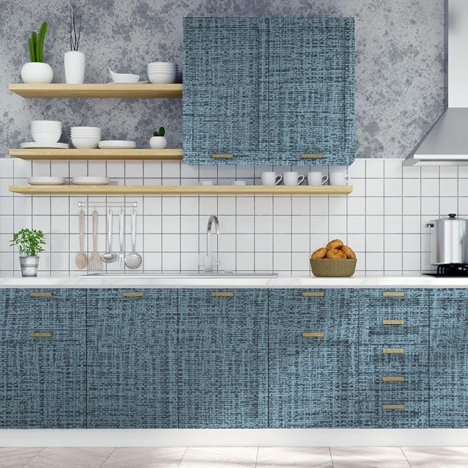 TANONE Blue Contact Paper Peel and Stick 15.8 in X 197 in, Grasscloth Wallpaper - Image 9