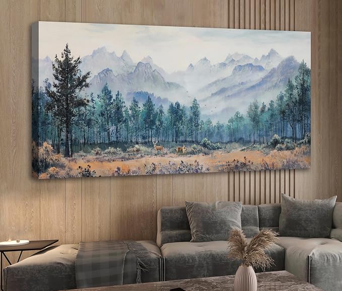 Anolyfi Foggy Forest Mountain Canvas Wall Art, Nature Tree Landscape Painting - Image 6