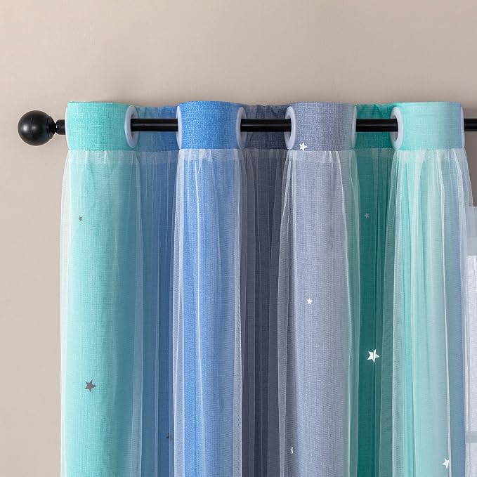 XiDi Curtains for Bedroom Decor, Rainbow BluGrenGrey-34-45 - Image 2