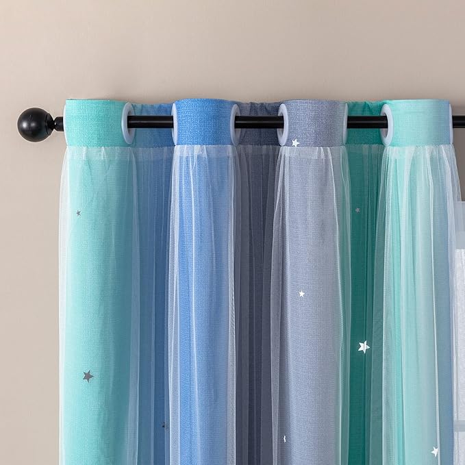 XiDi Curtains for Bedroom Decor, Rainbow BluGrenGrey-52-90 - Image 2