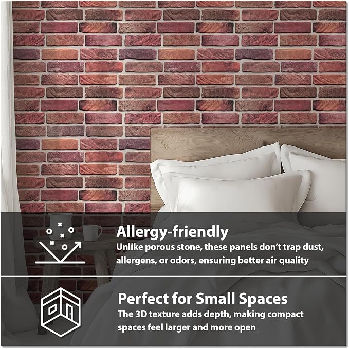 CONCORD WALLCOVERINGS ™ 3D Red Faux Brick Wall Panels - Image 5