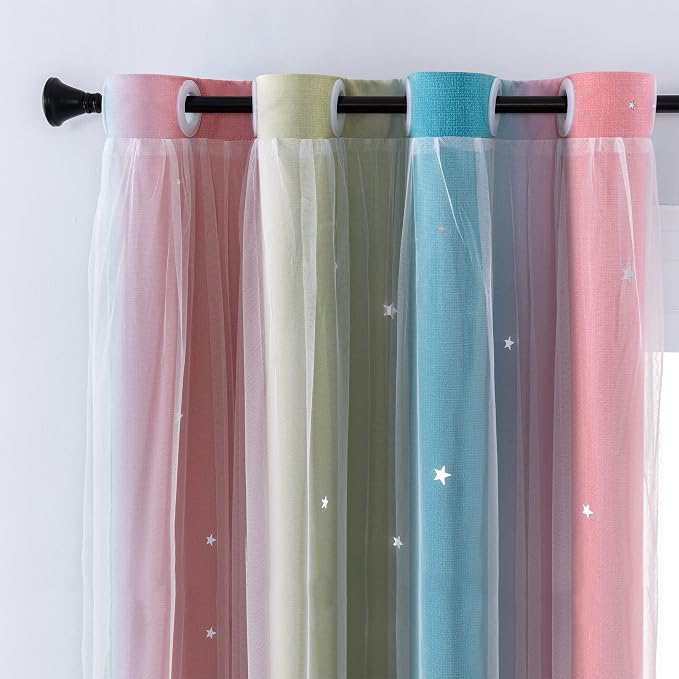 XiDi Curtains for Bedroom Decor, Rainbow Pink-Blue-34-96 by Addsomecolortolife