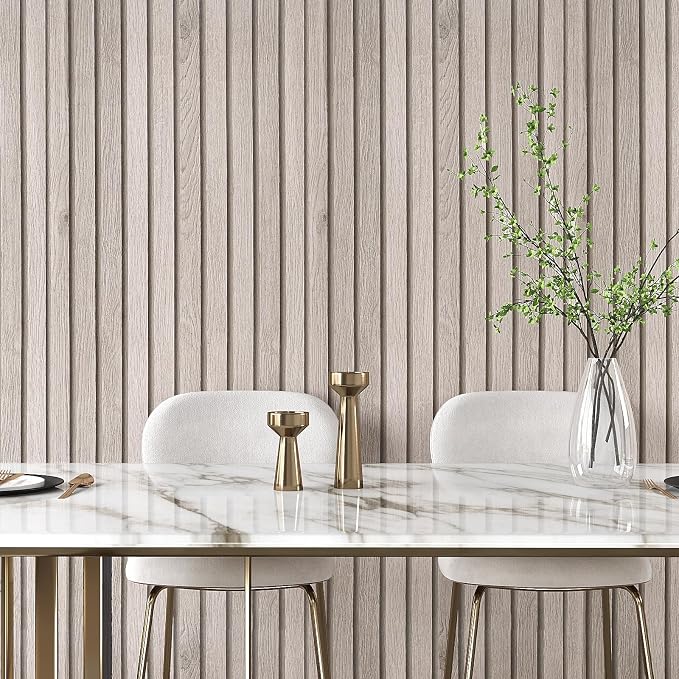 VEELIKE Grey Wooden Slats Peel and Stick Wallpaper Wood Contact Paper - Image 3