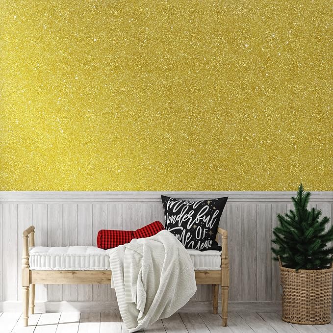 CHIHUT Gold Sparkle Contact Paper 15.7''x100'' Gold Glitter Wallpaper Peel and - Image 2
