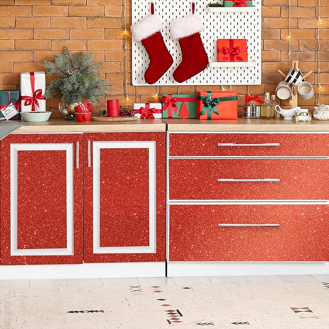 CHIHUT Red Glitter Wallpaper 15.7''x100'' Sparkle Glitter Fabric Peel and Stick - Image 4