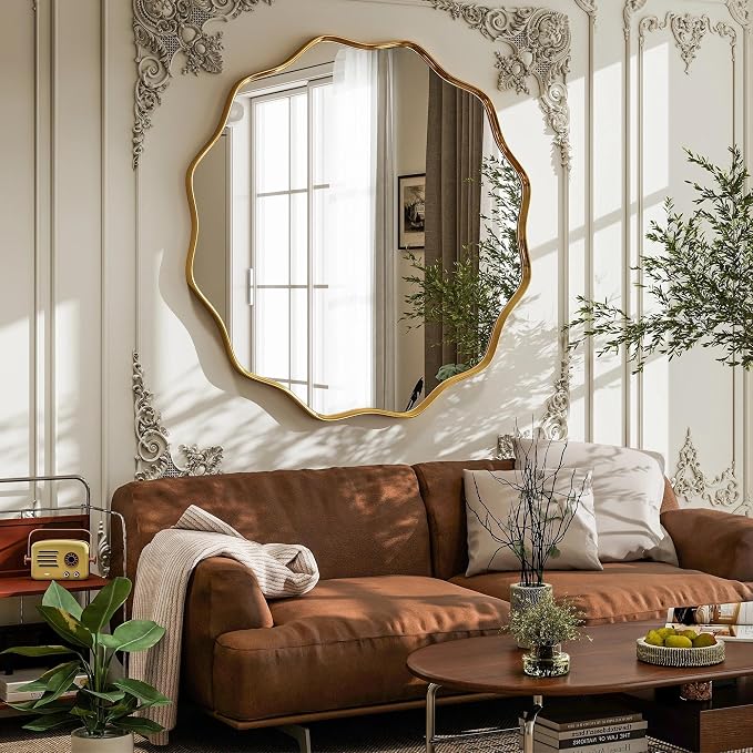 VooBang Gold Scalloped Circle Mirror, Hanging Leaning - Image 7