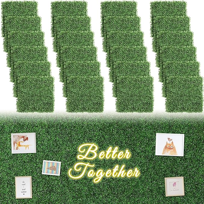 Luyue 24PCS 20”×20” Boxwood Panels, Artificial Grass Wall Panels Fake Greenery by Luyue