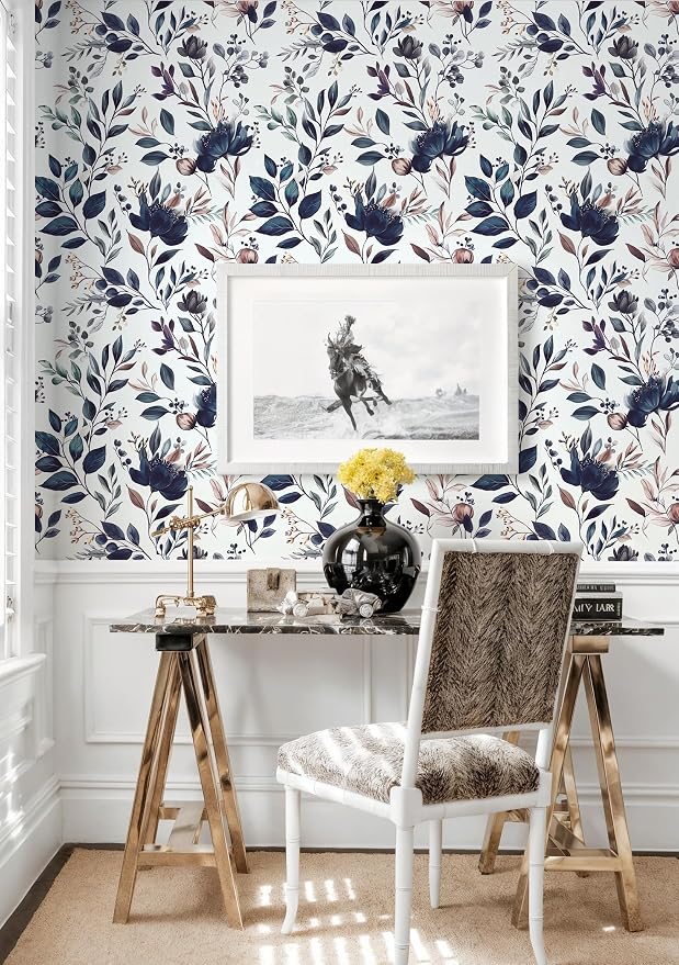 Yasinet Navy Blue Peel and Stick Wallpaper Blue Floral Wallpaper Vintage - Image 7