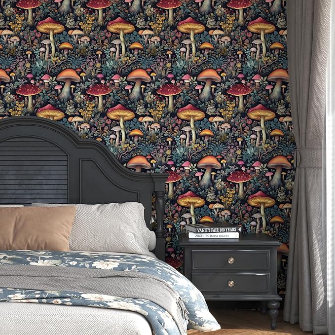 BOKEBEVE Mushroom Wallpaper Peel and Stick Floral Contact Paper Vintage Wall - Image 6