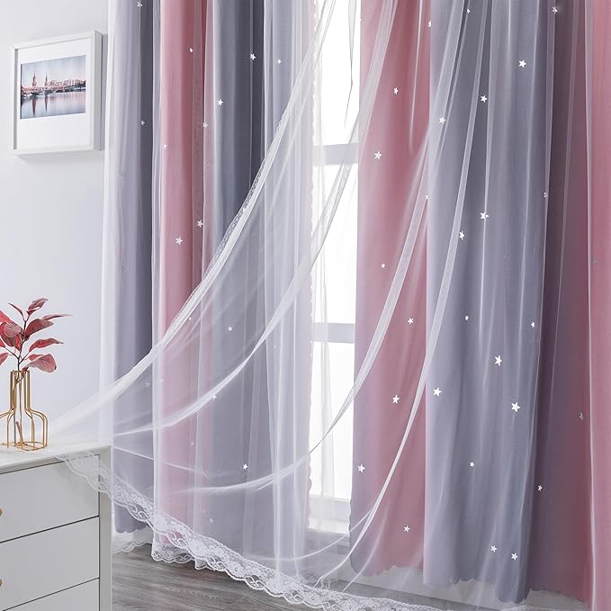 XiDi Pink and Grey Star Blackout Curtains - Image 7