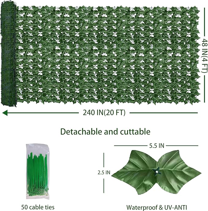ODTORY Artificial Fence Privacy Screen: 4FT x 20FT UV-Anti Faux Greenery - Image 2