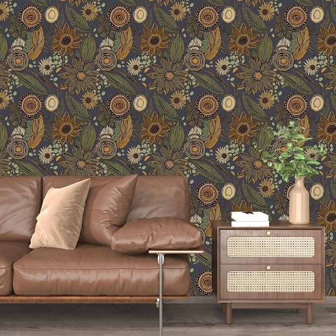 Boho Wallpaper Peel and Stick, Vintage Blue Yellow Floral Contact Paper - Image 8