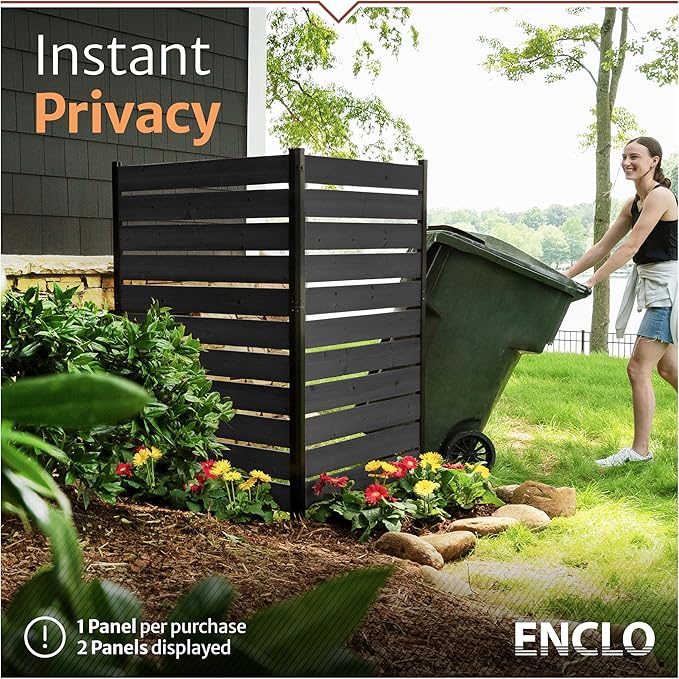 5ft H x 3.2ft W No Dig Charcoal Wood Privacy Screen, Great to Hide Trash Cans - Image 2