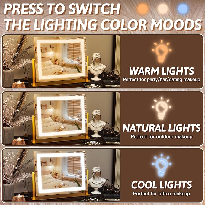 FENNIO Vanity Mirror with Lights, 3 Color Modes & Brightness Adjustable - Image 2