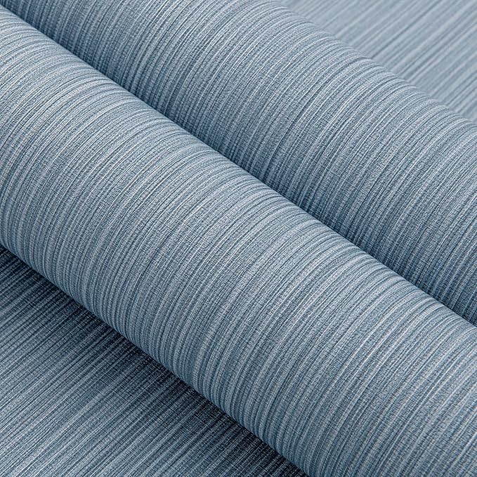 Blue Grey Faux Grasscloth Wallpaper Peel and Stick Linen Textured 24"x394" - Image 2