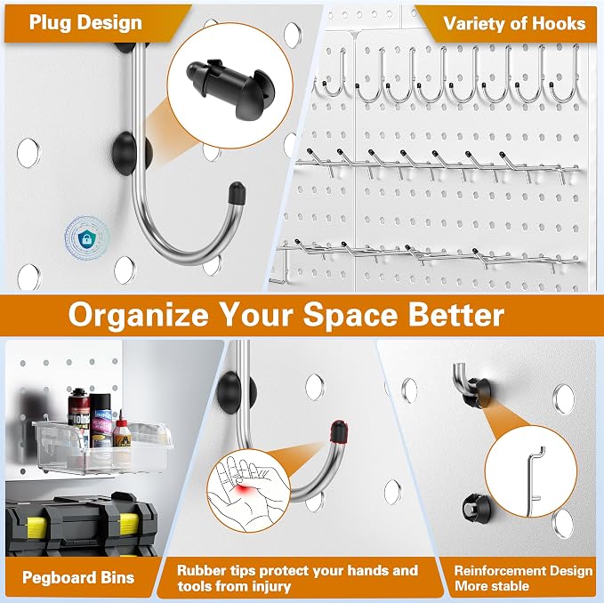 Peg Board, Total 32” x 32”, 4 Pack White Peg Board Panels, 50lbs Load Capacity - Image 5