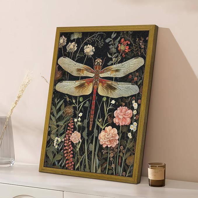 Framed Hand Drawn Sandstone Dragonfly Wall Art, Vintage 3D Textured Nature - Image 2