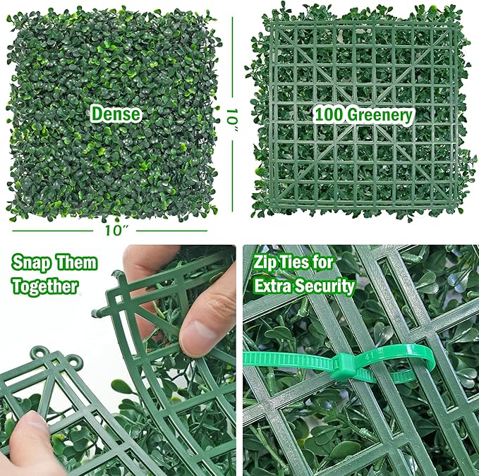 10x10Inch 20Pcs Grass Wall Panels, 4 Layers UV-Anti Boxwood Greenery Hedge - Image 2