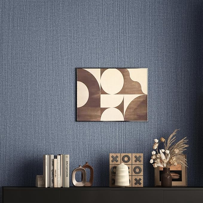 24"x393" Navy Blue Grasscloth Peel and Stick Fabric Textured Contact Paper - Image 6