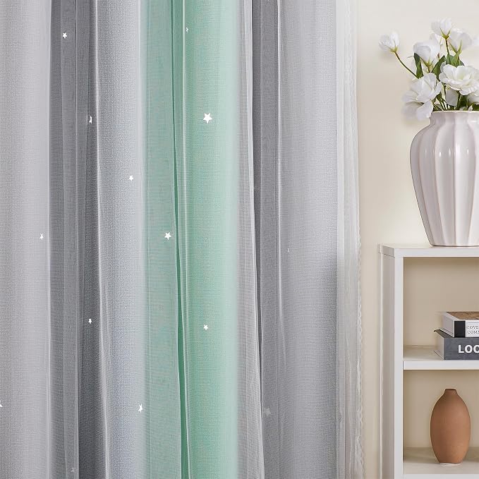 XiDi Curtains for Bedroom Decor, Rainbow Green LightgreyGrey52/90/1 - Image 3