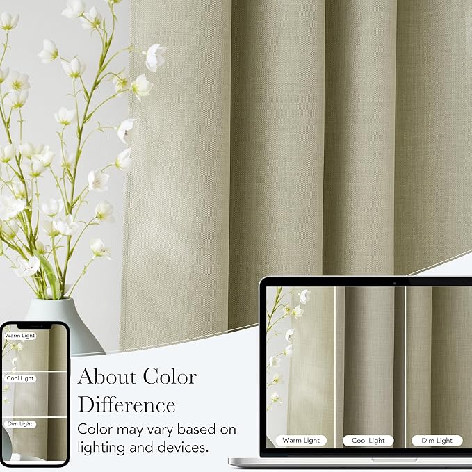 NICETOWN Short Faux Linen Beige Blackout Curtains 63 inches Long - Image 5